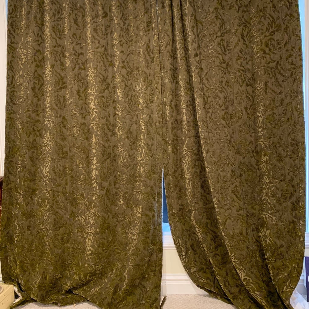 2Pottery Barn curtains/drapes thick cotton-blend jacquard/tapestry-pattern green